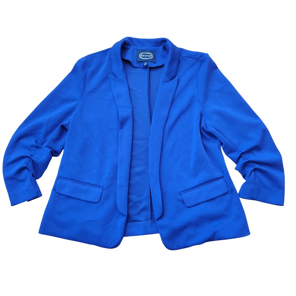 Scoop XXL 20 Blazer Royal Blue Scrunched Sleeve Open Front Preppy Academia Twee